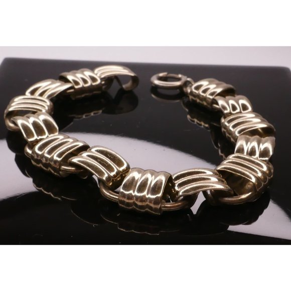 Vintage Signed Napier Gold Plated Sterling Ring Construction Link Bracelet - Picture 5 of 12